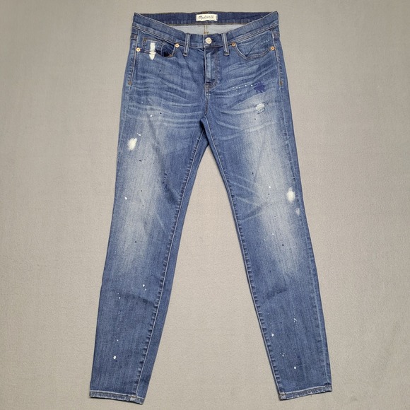 Madewell Denim - Madewell Jeans Women 31 Blue Wash Paint Splatter Distressed Skinny Leg Casual